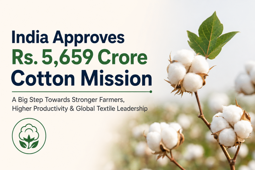 India announces Rs. 5,659 crore Cotton Mission to improve cotton productivity and support the textile industry